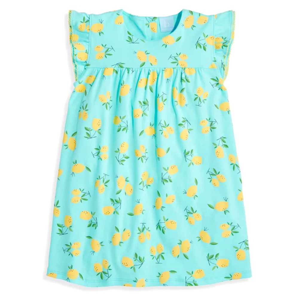 Bella Bliss Angel Sleeve Pima Dress, Teal Lemons, size 4, EUC